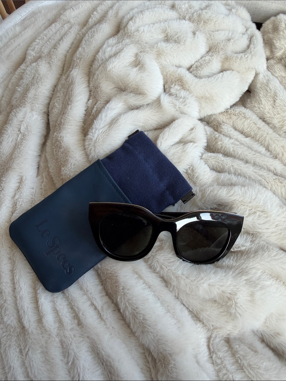 Le Specs Black Cat Eye Sunglasses with Navy Soft Case